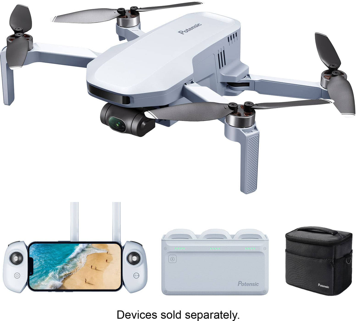 Potensic - ATOM Fly More Combo Drone with Remote Controller - Gray