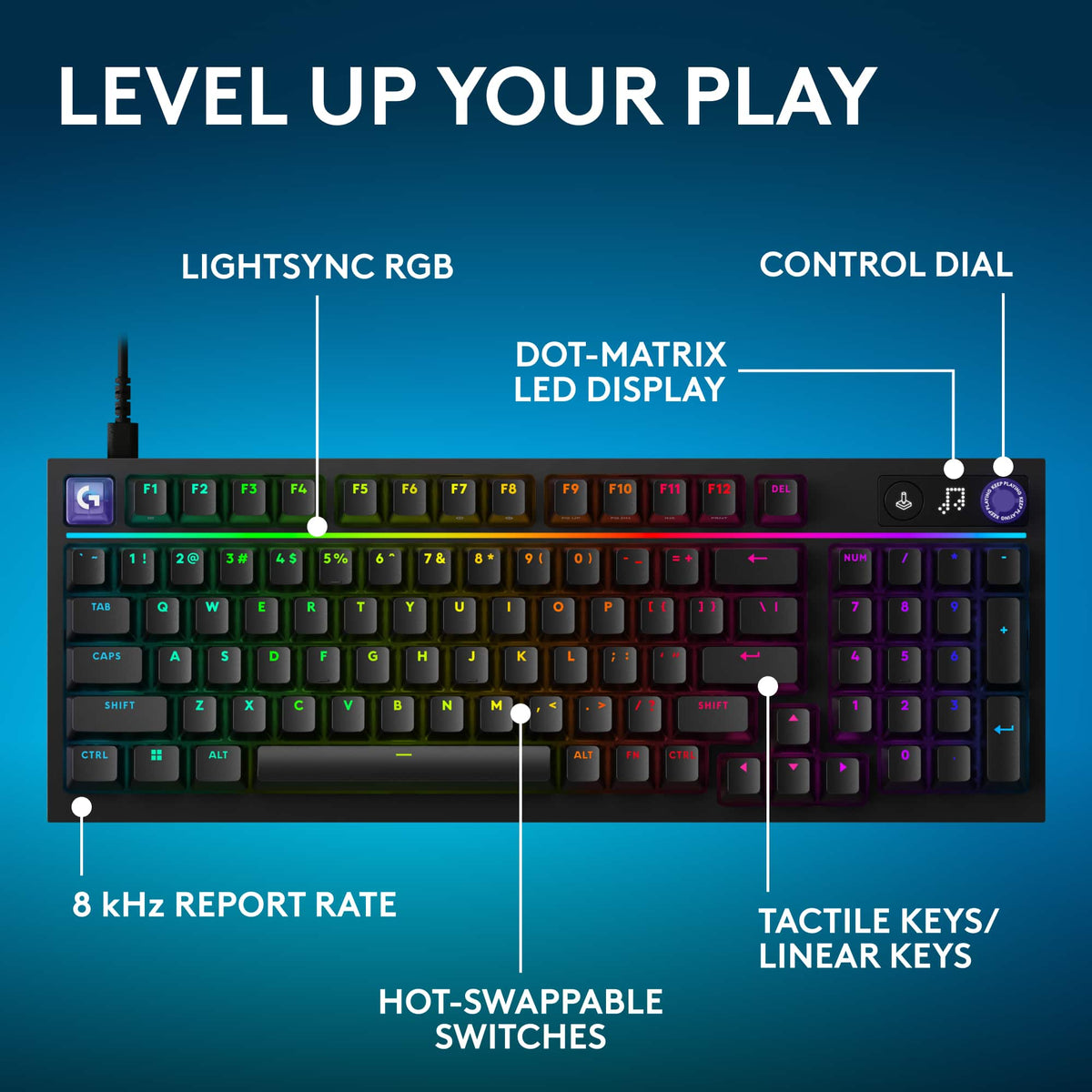 Logitech - G316 X 98 Gaming Wired RGB LIGHTSYNC Keyboard with Hot-Swappable Tactile Switches and Gasket Structure for PC - Black