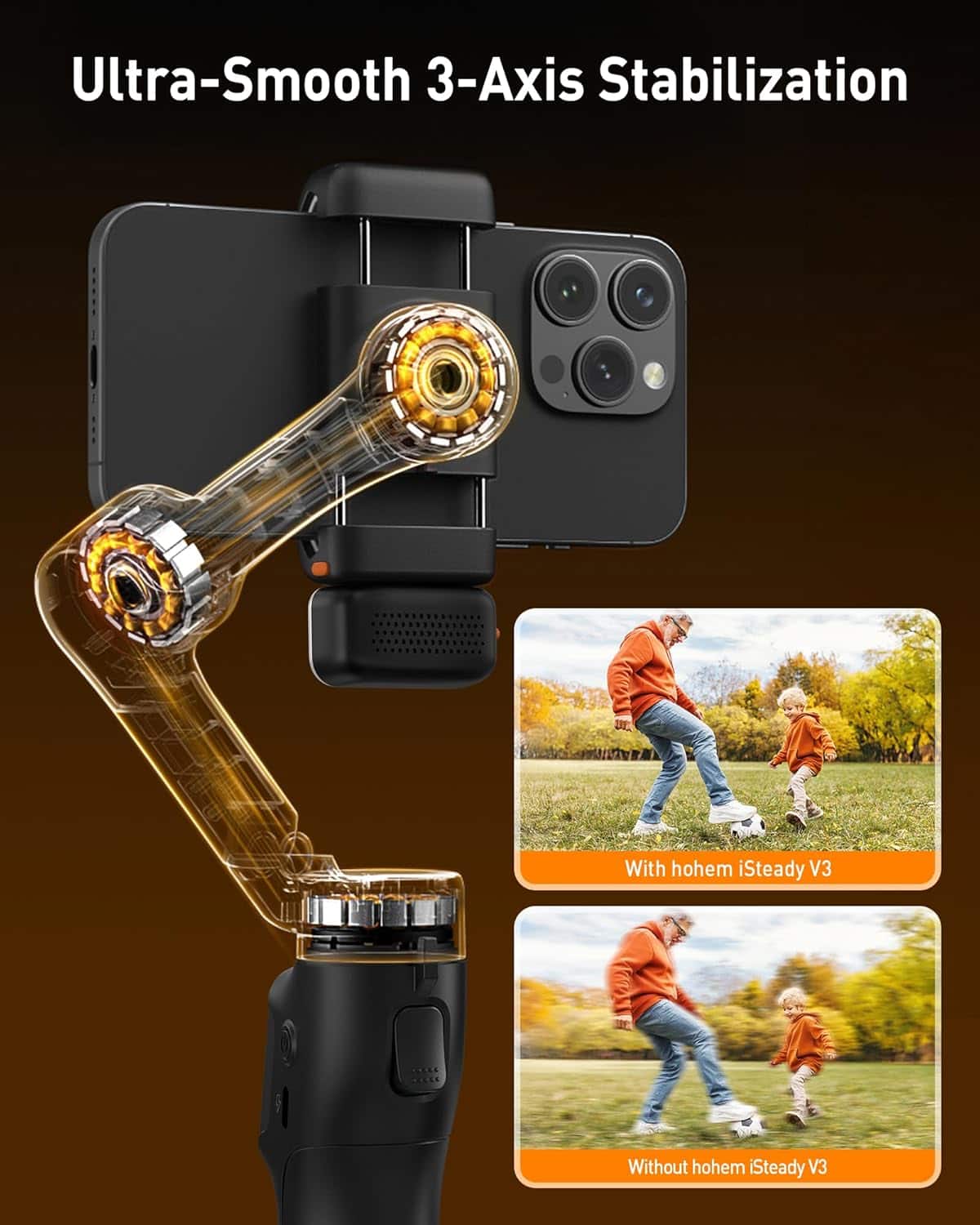 Hohem - iSteady V3 3-Axis Gimbal Stabilizer for Smartphone w/ AI Tracking, Detachable Remote, Extendable Pole, & Magnetic Light - Black