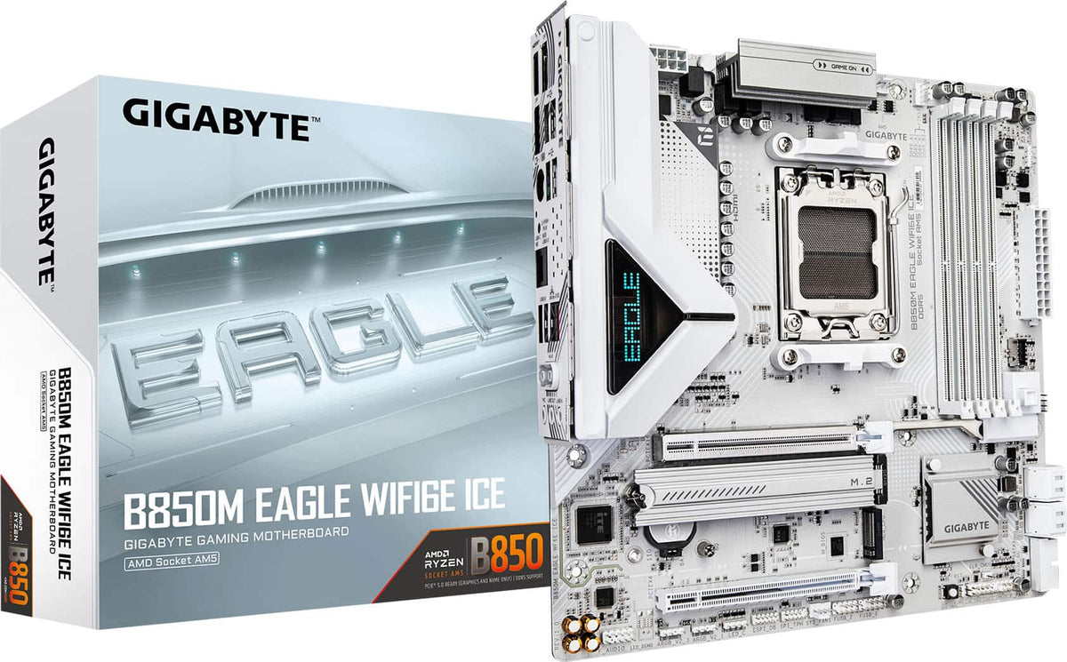GIGABYTE - B850M EAGLE WIFI6E ICE (Socket AM5) AMD B850 Micro-ATX DDR5 Wi-Fi 6E Motherboard - White