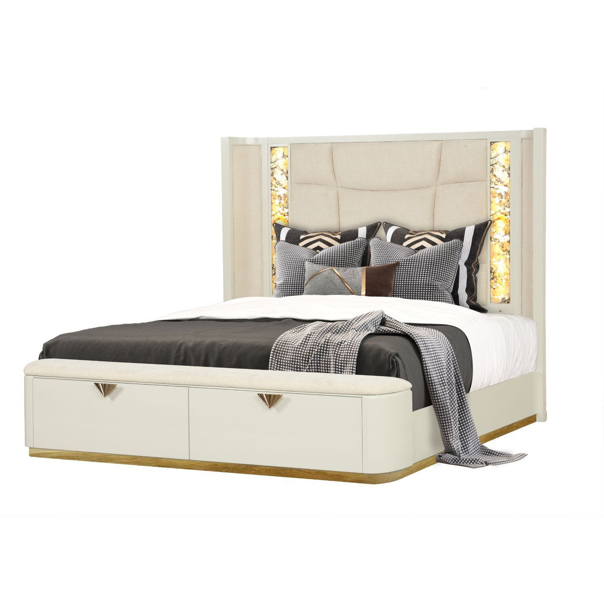 La Pierre - Cama con cajones de almacenamiento y cabecero LED