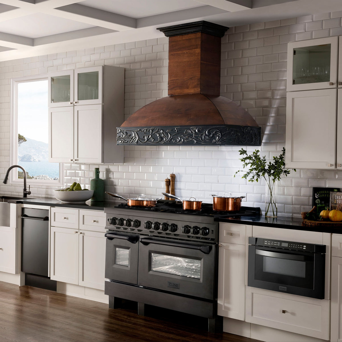 ZLINE - 48 in. Wide 8 Burner 6.0 cu. ft. Freestanding Legacy Dual Fuel Range with Gas Cooktop and 2 Ovens in Black Steel - Multicolor