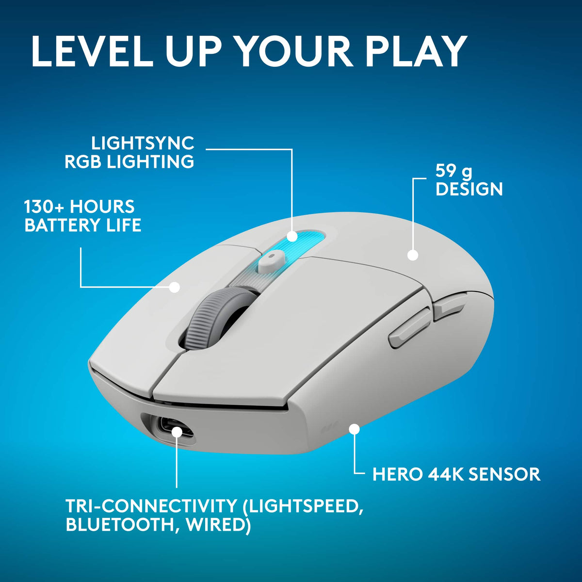 Logitech - G305 X SUPERLIGHT Wireless Bluetooth Gaming Mouse with HERO 44K Sensor and 6 Programmable Buttons for PC/Mac - Wireless - White