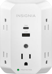 Insignia™ - 5-Outlet / 1-USB-C / 1-USB Wall Tap 1,080 Joules Surge Protector - White