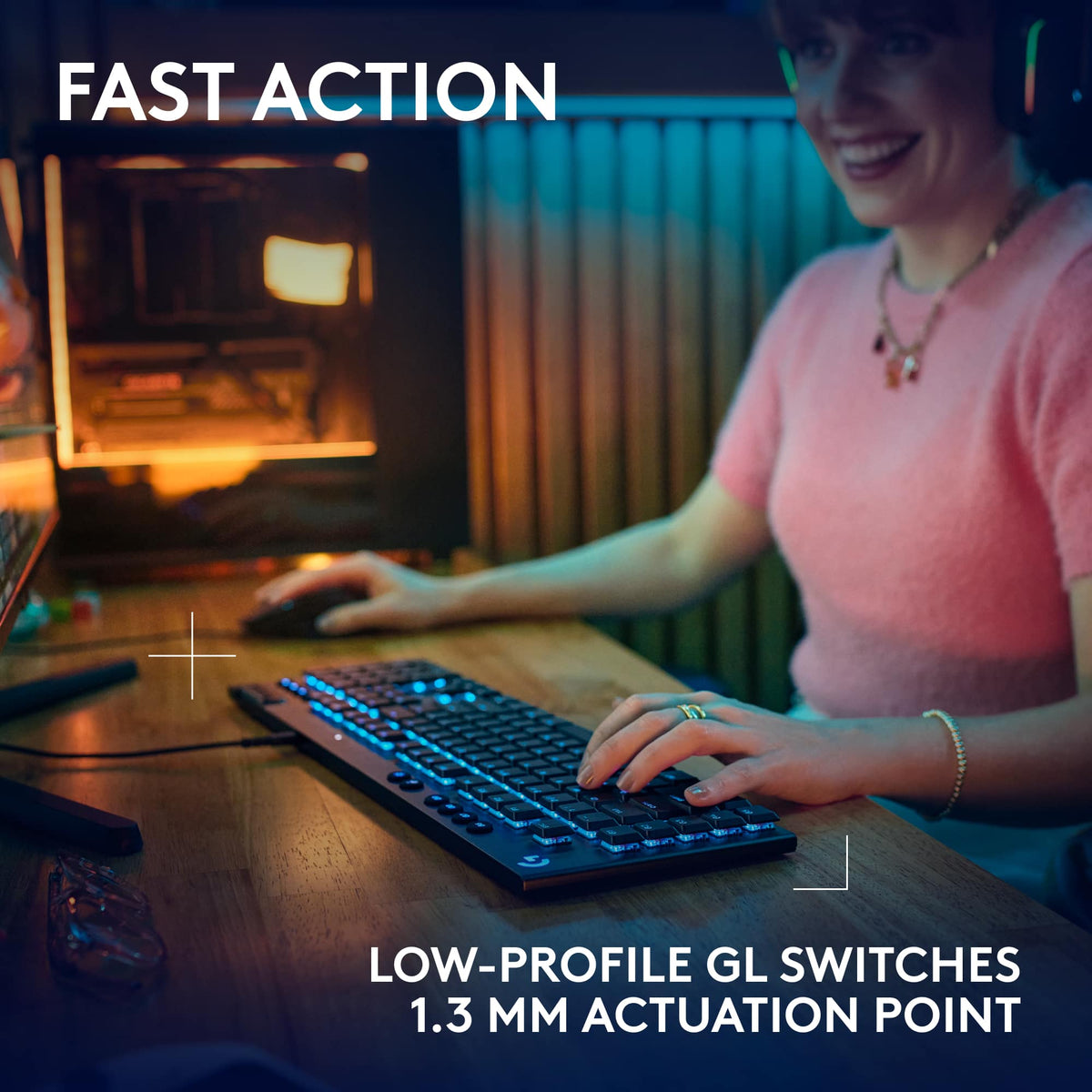 Logitech - G915 X Full-size Corded Mechanical GL Red Linear Switch Gaming Keyboard for PC/Mac with RGB Backlighting - Black