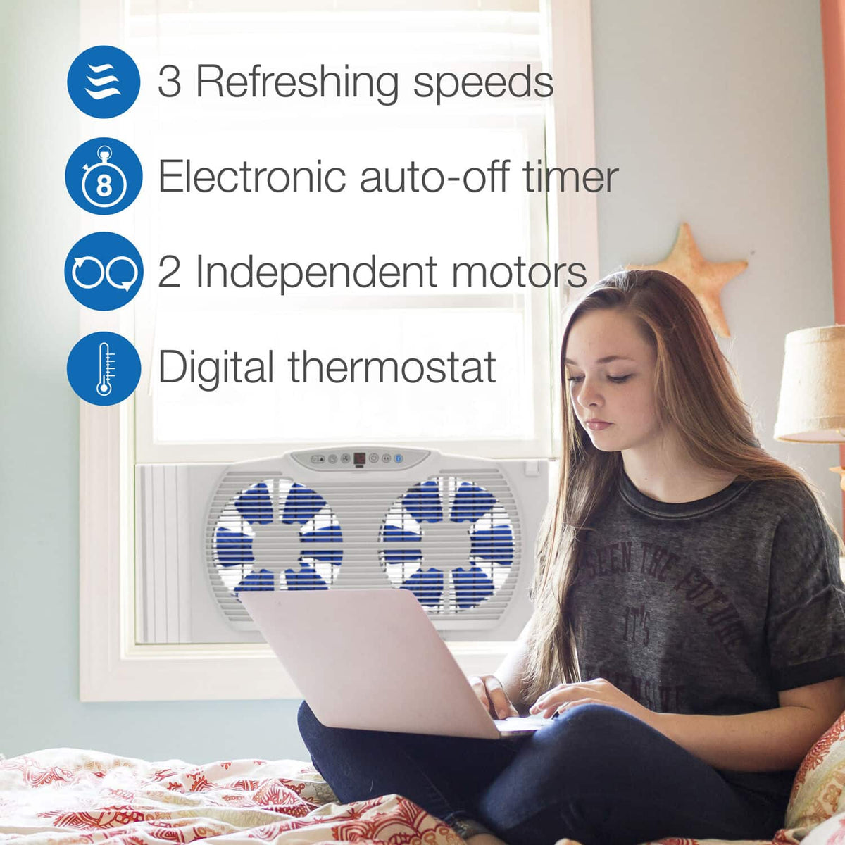 Lasko - Electrically Reversible Twin Window Fan with Bluetooth - White