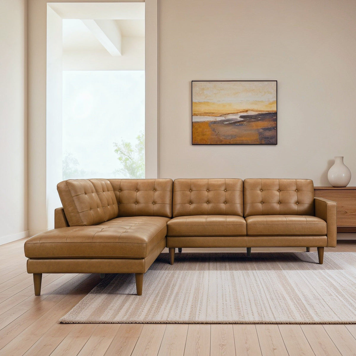 Sofá Seccional en Forma de L Lucco con Chaise - Tan