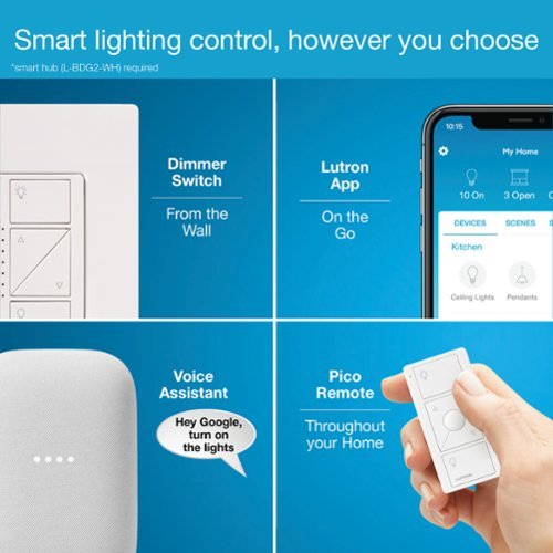 Lutron - Caseta Smart Dimmer Switch, 150W LED/600W Incandescent, for Wall and Ceiling Lights - White