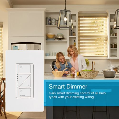 Lutron - Caseta Smart Dimmer Switch, 150W LED/600W Incandescent, for Wall and Ceiling Lights - White