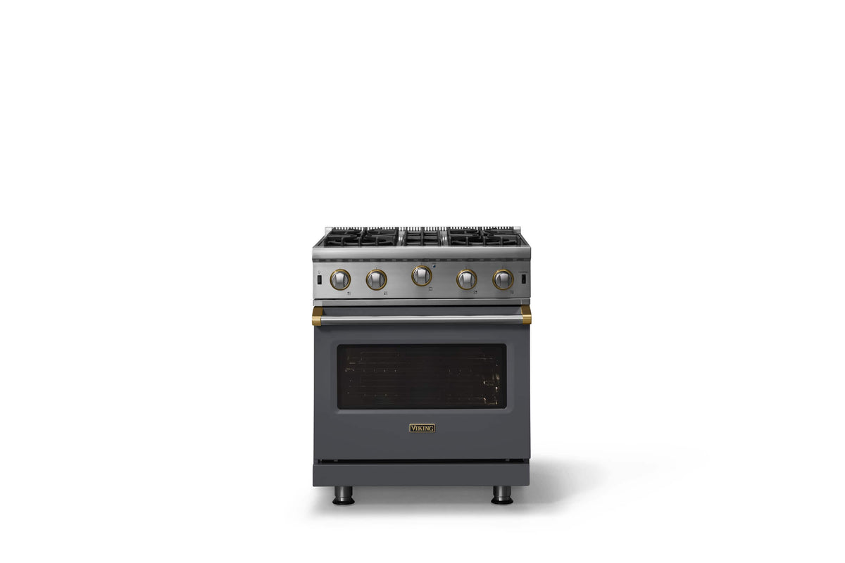 Viking - 30"W. 4.0 Cu. Ft. Freestanding Self-Clean Open Burner LP Gas Convection Range-Cast Black w. Brushed Brass Trim - Cast Black