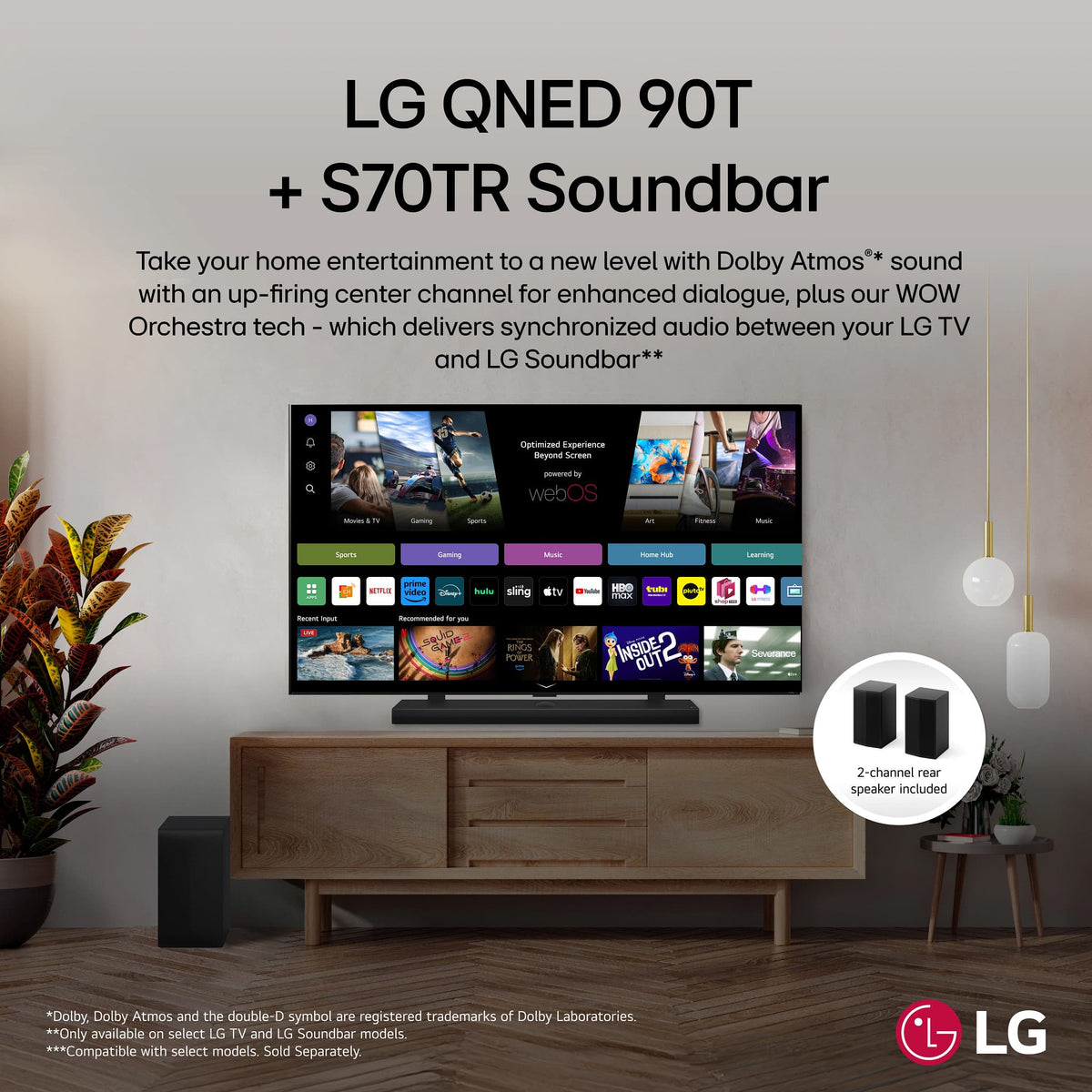 LG - 5.1.1-Channel S70TR Home Theater Soundbar with Wireless Subwoofer and Rear Speakers, Dolby Atmos, WOW Orchestra - Black