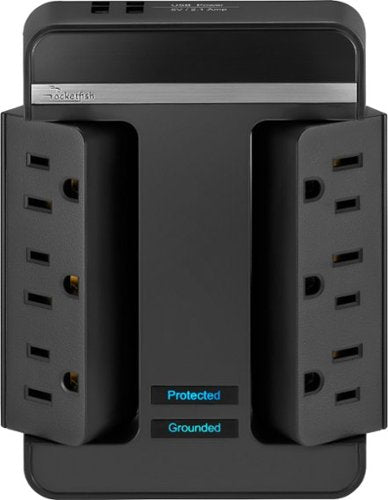 Rocketfish™ - 6 Outlet/2 USB Swivel Wall Tap 2100 Joules Surge Protector - Black