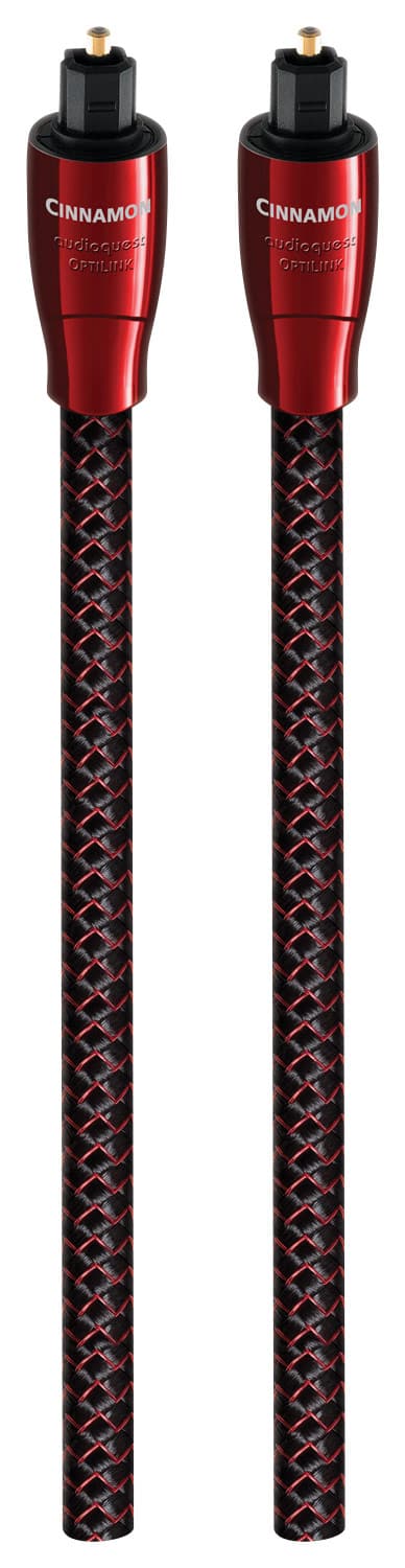 AudioQuest - Cinnamon Optical 2.5' Digital Toslink Fiber-Optic Cable + Mini-Adaptor with Toslink to Toslink Connectors - Red on Black