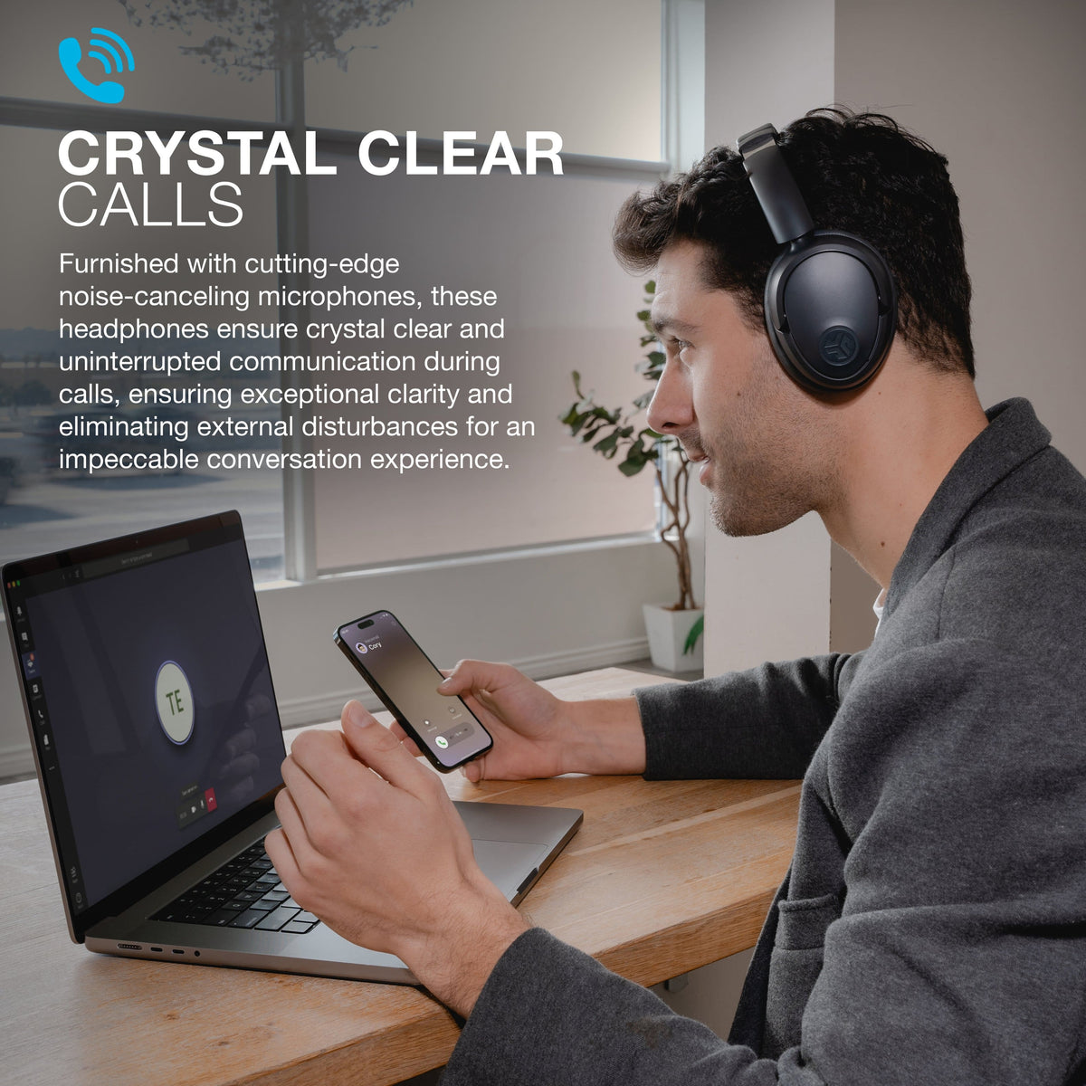 JLab - JBuds Lux ANC Wireless Bluetooth Over-Ear Headphones with Active Noise Cancelling, Spatial Audio & 70+ Hour Battery - Graphite