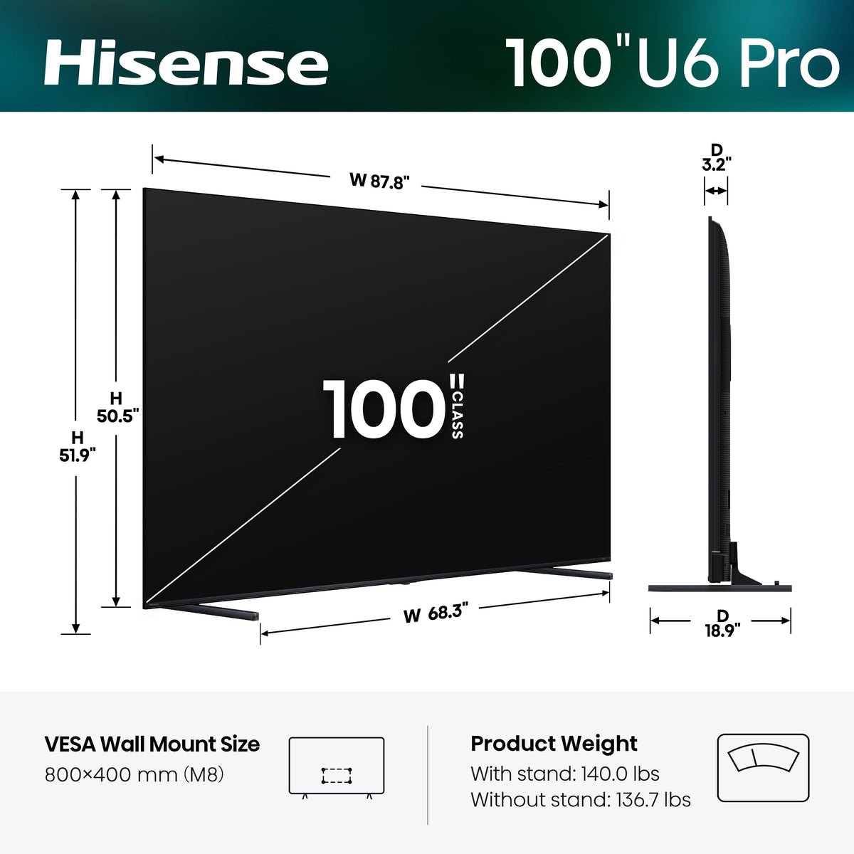 Hisense - 100" Class U6 Pro MiniLED Series QLED 4K UHD Smart Fire TV (2026)