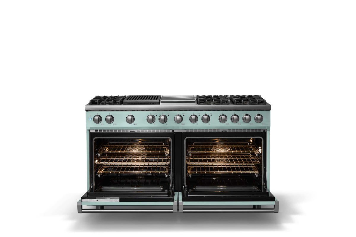 Viking - 60"W. 8 Burner Pro 5 Series 9.4 Cu. Ft. Freestanding Sealed 8 Burner Dual Fuel Convection Range/Griddle/Grill - Splash