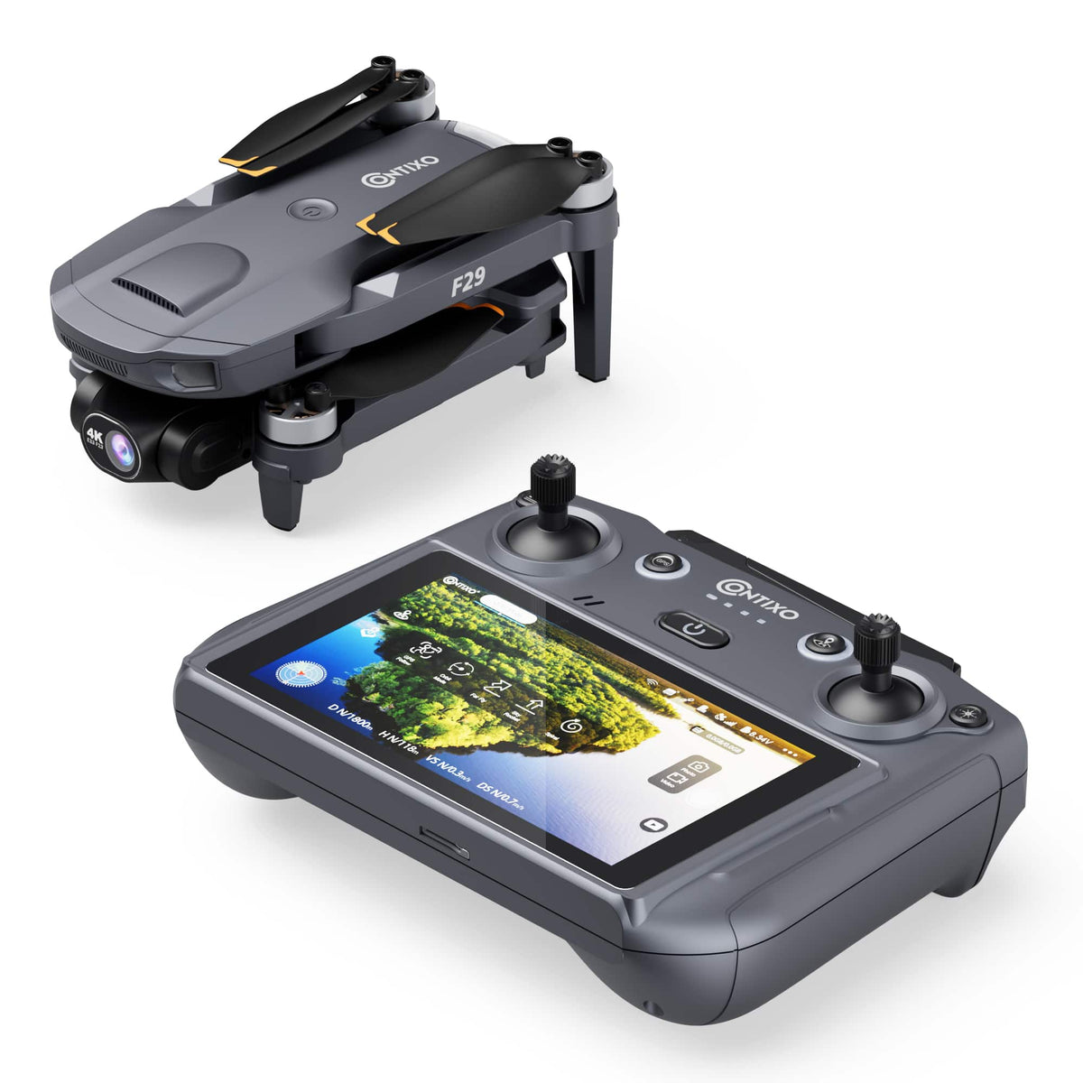Contixo - F29 Altura Max 4K GPS Drone with 3-Axis Gimbal, 5" Screen Remote, 3KM Range, 23-Min Flight, No FAA Needed - Dark Gray