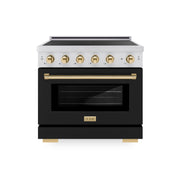 ZLINE - 36 in. Wide 5 Elements Autograph 5.2 cu. ft. Paramount Freestanding Induction Range with Gold Accents with Black Door - Matte Black