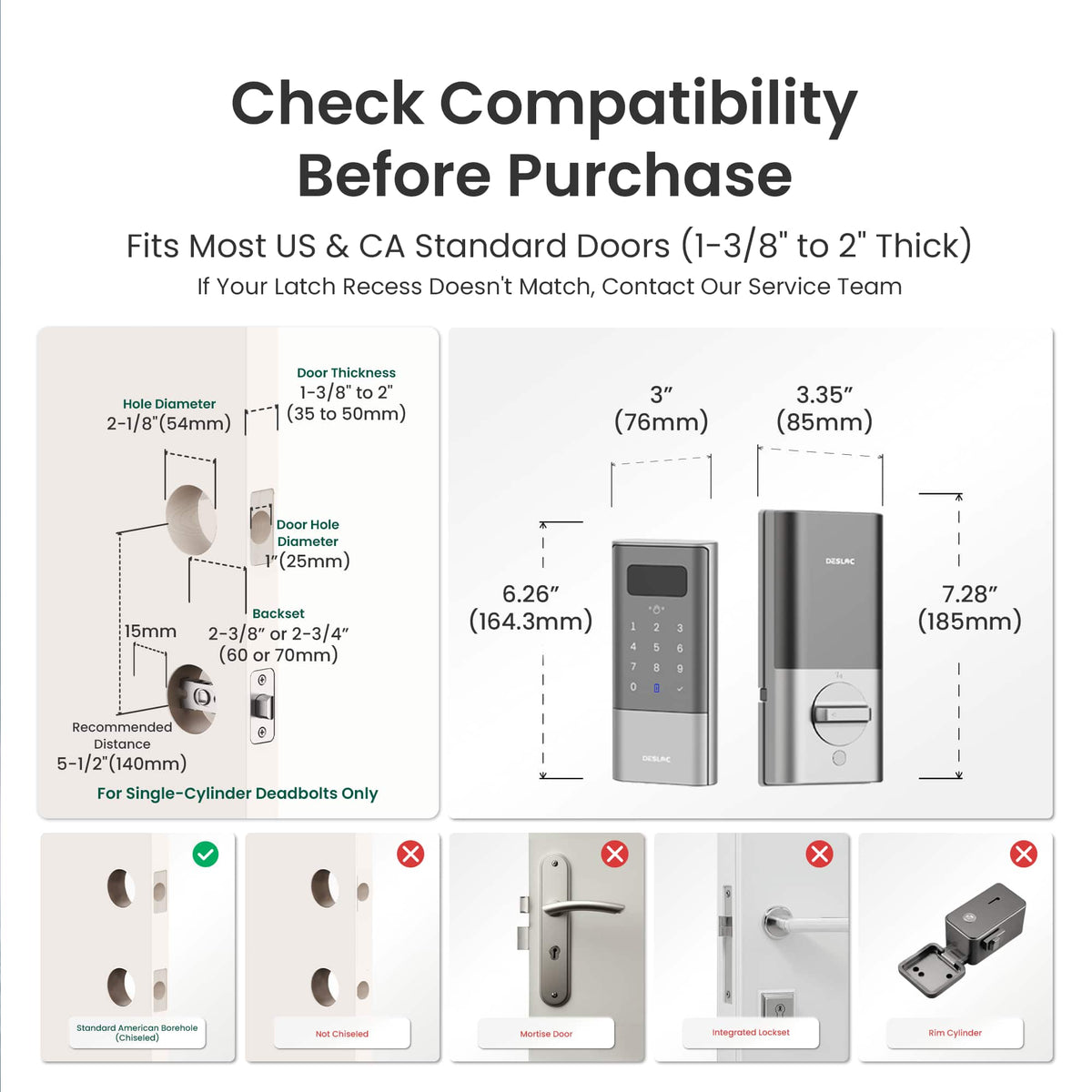 DESLOC - K140 Plus Smart Lock with 10,000mAh Battery Wi-Fi Replacement Deadbolt with Palm Vein Recognition and Auto Lock - Silver
