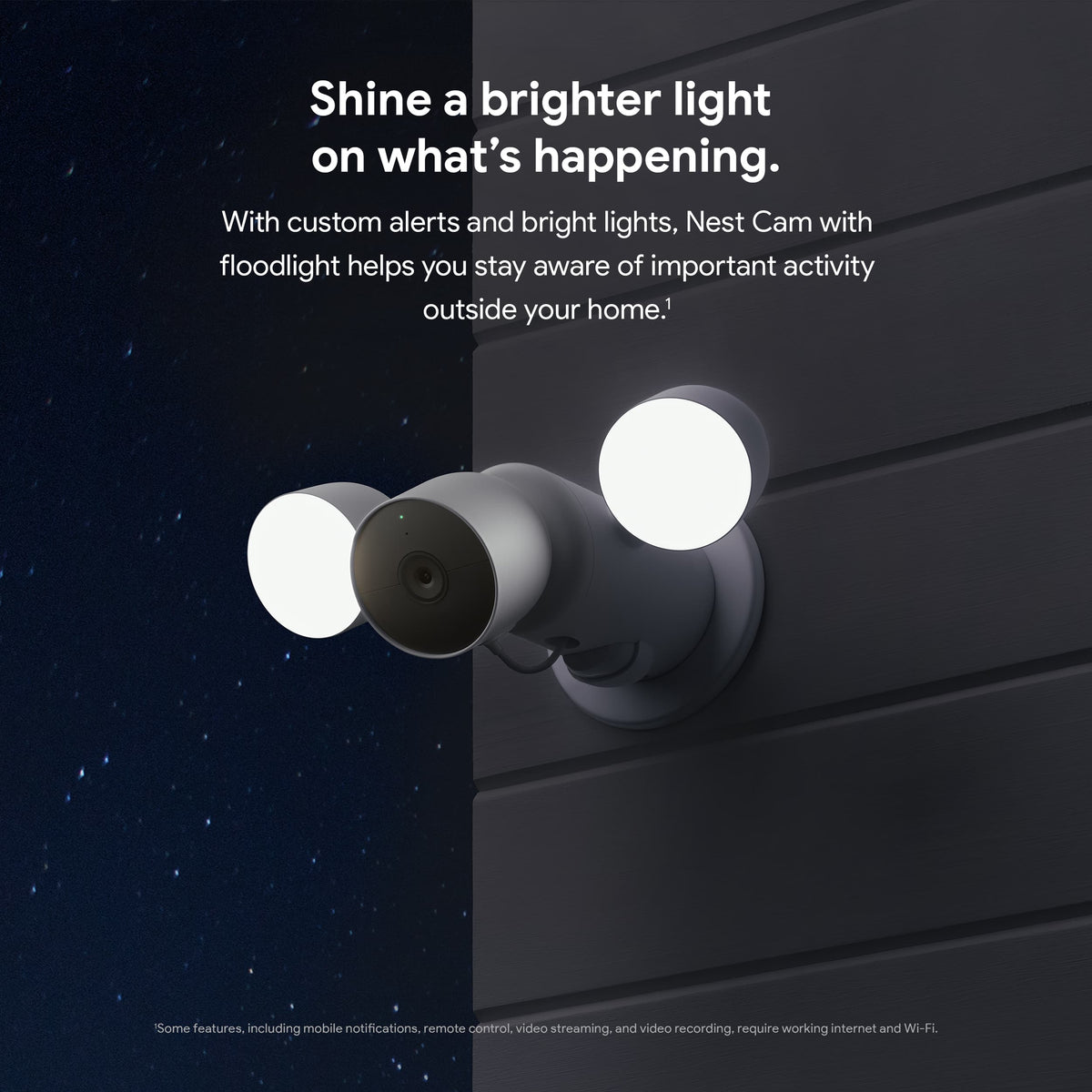 Google - Nest Cam with Floodlight - Outdoor or Wired - Smart Security Camera - Snow