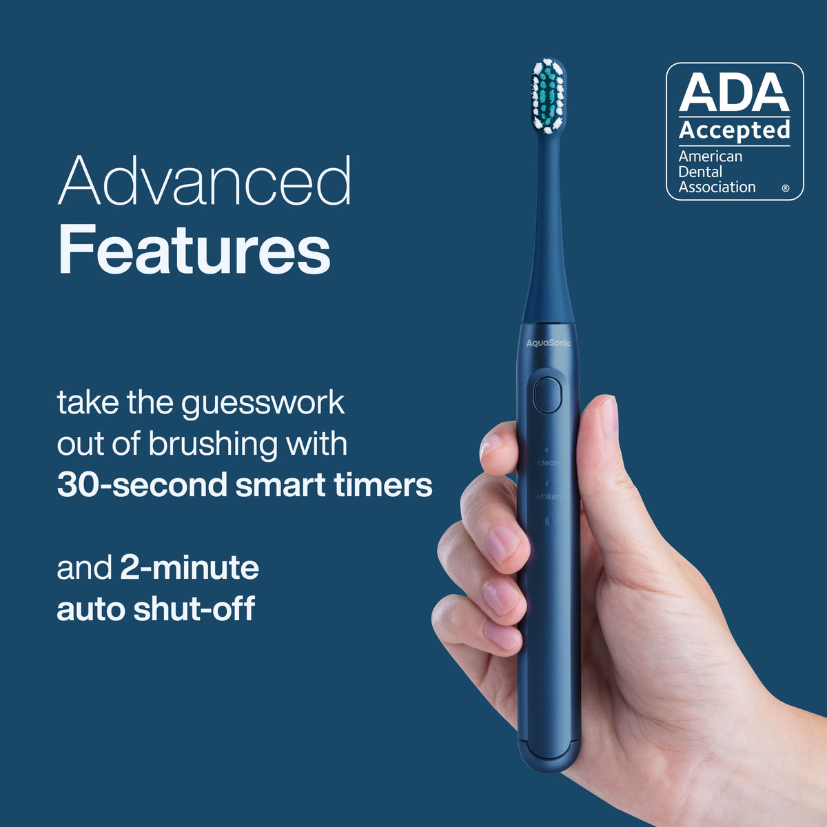 AquaSonic - Icon ADA-Accepted Rechargeable Toothbrush- Magnetic Holder & Slim Travel Case - 2 Brushing Modes & Smart Timers - Navy