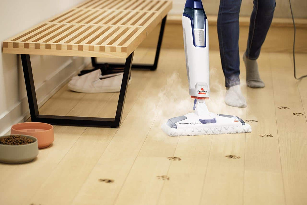 BISSELL - PowerFresh Deluxe Corded Steam Mop - Brite White/Saphire Waltz