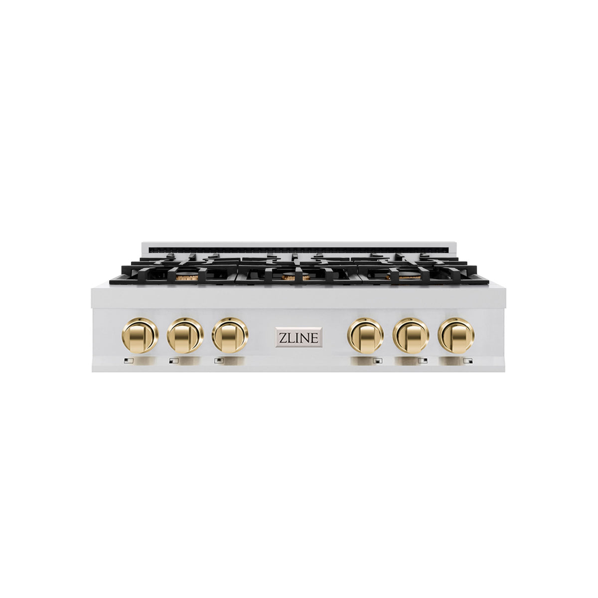ZLINE - Autograph 36 in. Slide-In Classic Rangetop w/ 6 Burners in Stainless Steel & Polished Gold Accents - Stainless Steel