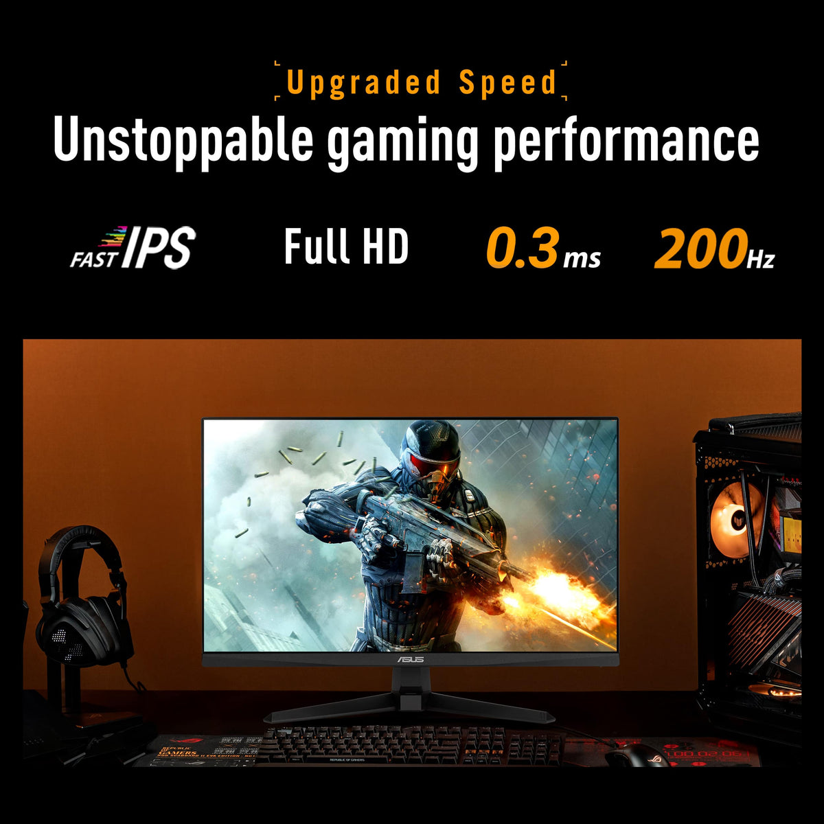 ASUS - TUF Gaming 24" FHD IPS 200Hz 0.3ms Gaming Monitor with G-SYNC/FreeSync Premium (DisplayPort, HDMI) - Black