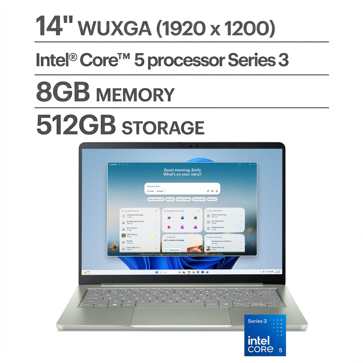 Acer - Swift Air 14 - 14" 2k LCD Laptop - Intel Core 5 Series 3 2026 - 8GB Memory – 512GB Storage - Sage