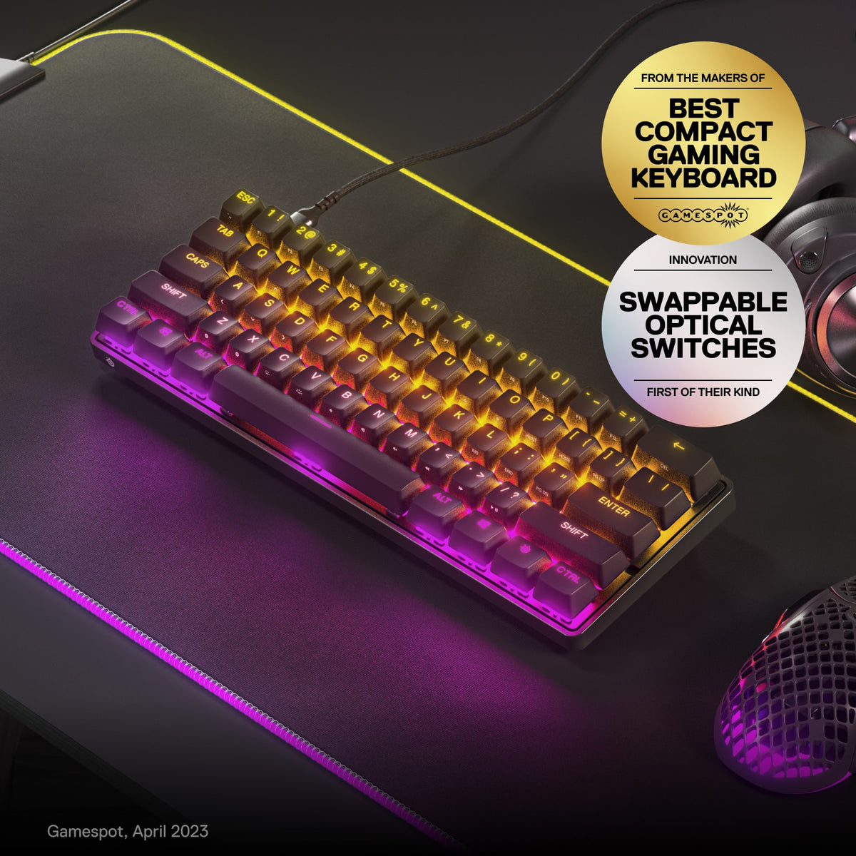 SteelSeries - Apex 9 Mini 60% Wired Optical OptiPoint Adjustable Actuation Switch Gaming Keyboard with Rapid Tap - Black