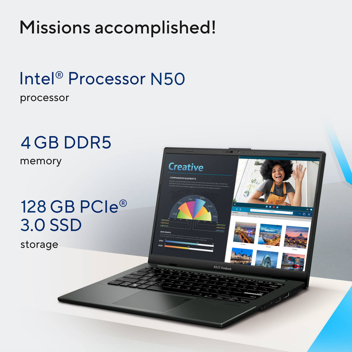 ASUS - Vivobook Go 14 14" FHD Laptop - Intel Processor N50 (2026) - 4GB Memory - 128GB Storage - Mixed Black