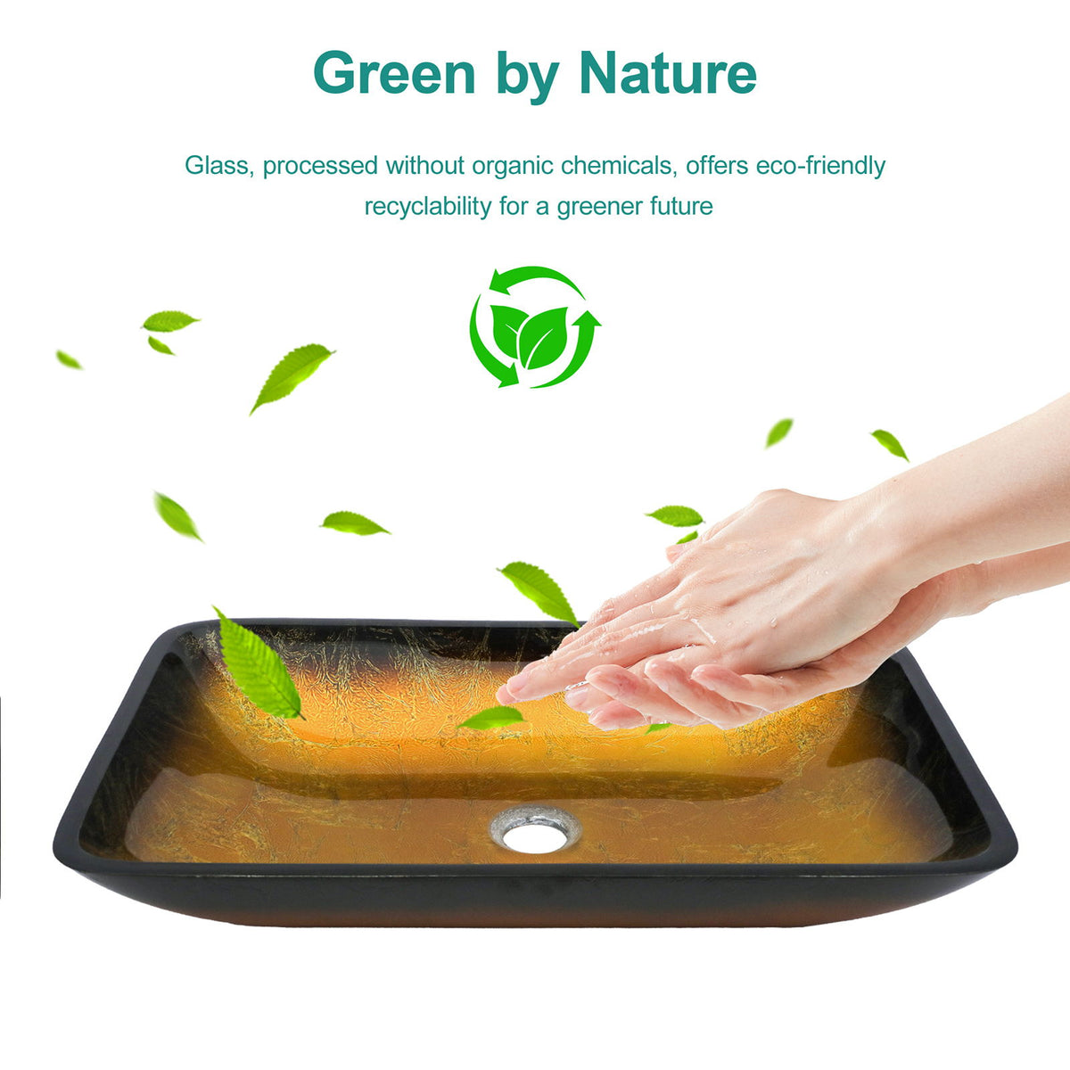 Gradient Tempered Glass Vessel Sink With Pop-Up Drain