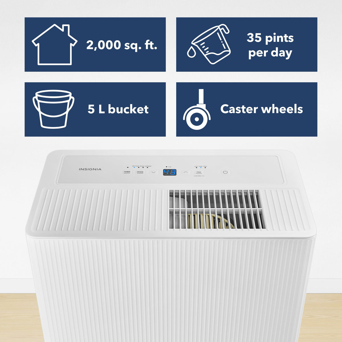 Insignia™ - 2,000 Sq. Ft. 35-Pint Portable Dehumidifier with 4.86 qt Bucket Capacity and ENERGY STAR Certification - White