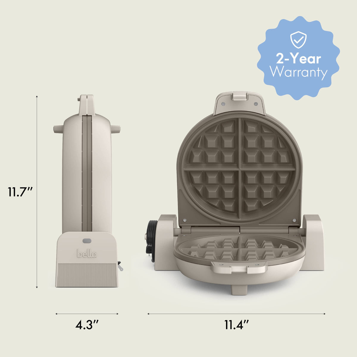 Bella - Fits-anywhere Kitchenware: Flip & Store Belgian Waffle Maker - Oatmilk