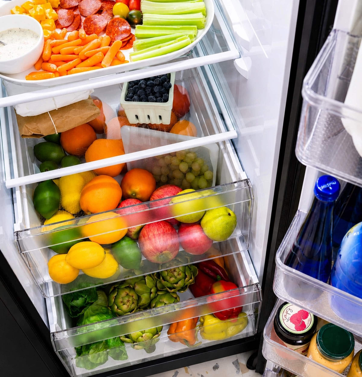 GE - 36 in. Wide 23.6 Cu. Ft. Counter Depth Side-By-Side Refrigerator with Extra Tall Dispenser and In-Door Icemaker - Black