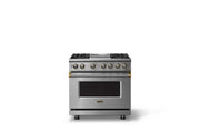 Viking - 36"W. Pro5S 5.6 Cu.Ft. Freestanding Self-Clean Sealed 4B LP Dual Fuel Convection Rng/Grdl-Stainless Steel/Brushed Brass - Stainless Steel