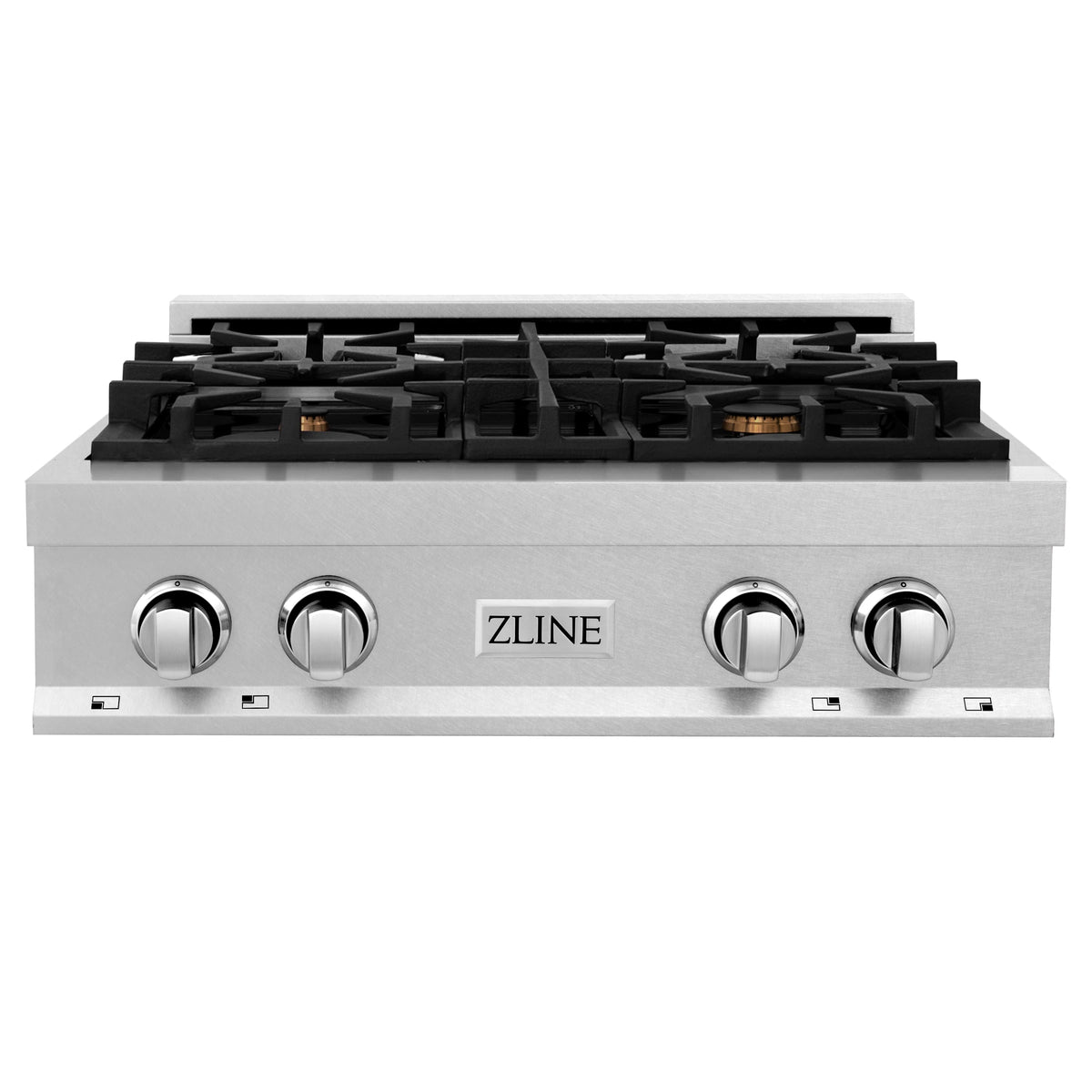 ZLINE - 30 in. Legacy Gas Rangetop with 4 Brass Burners and Porcelain Cooktop in Satin Steel - Satin Stainless Steel
