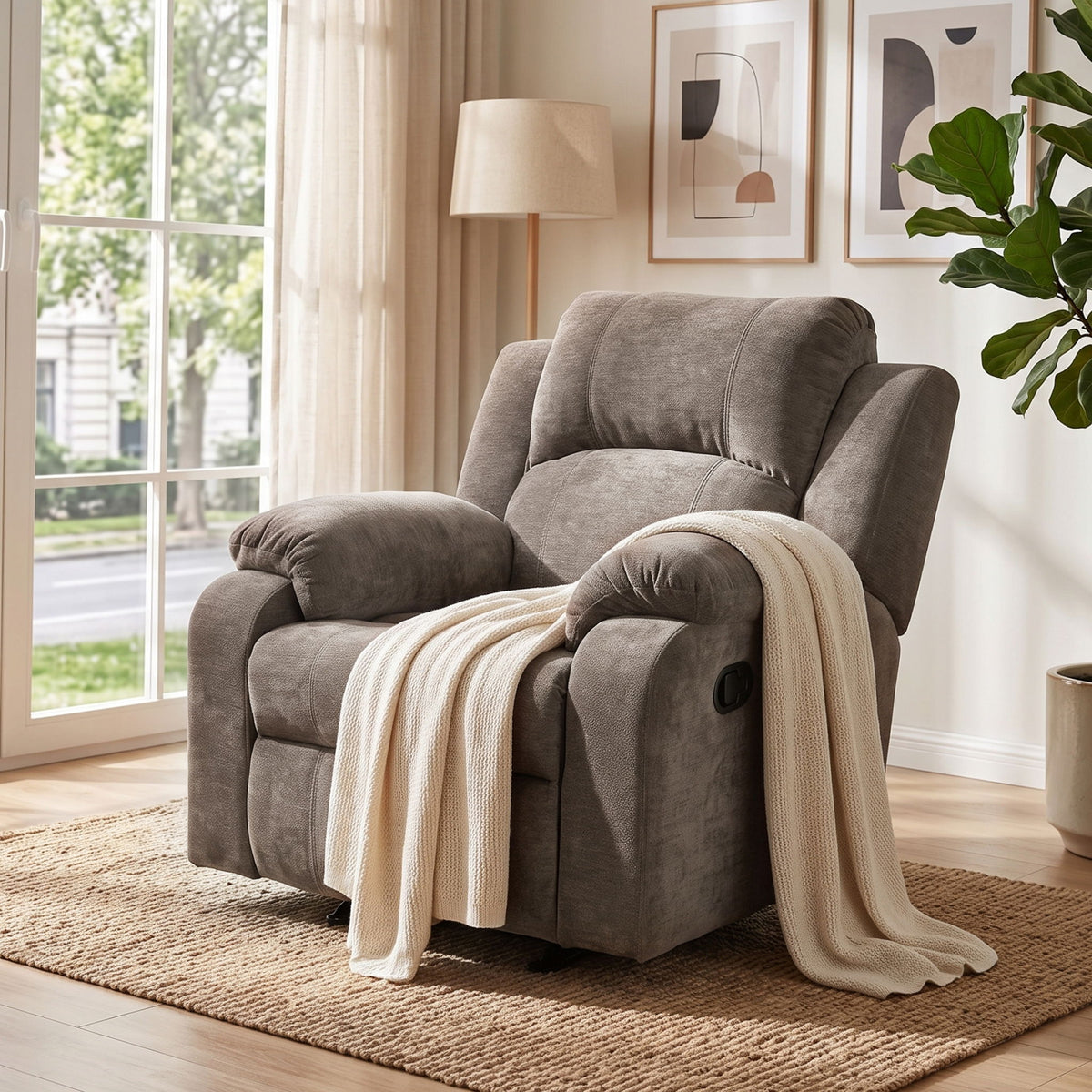 Sillón reclinable manual tapizado con 3 posiciones de respaldo ajustables