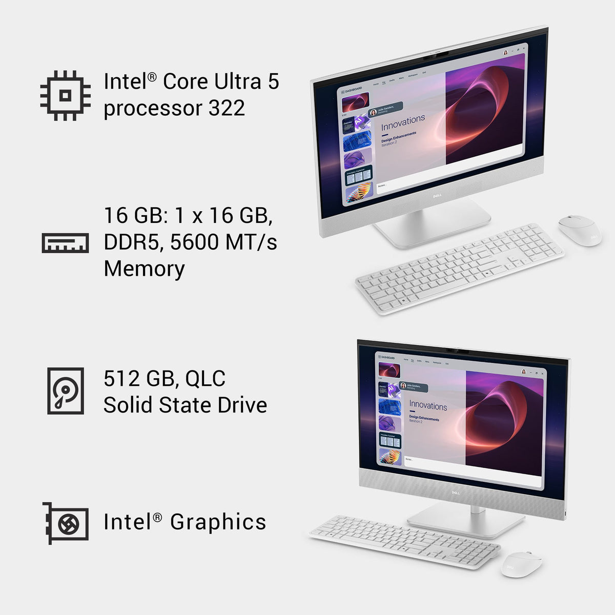 Dell - 24" 2K IPS Touchscreen All-in-One - Intel Core Ultra 5 Series 3 322 2026 - 16GB Memory - 512GB Storage - Copilot+ PC - Light Ash