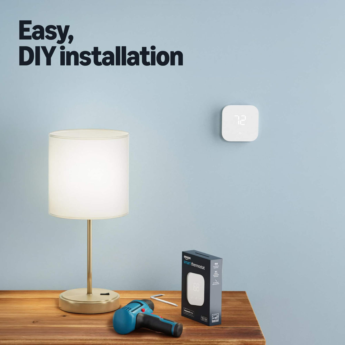 Amazon - Smart Thermostat – Save money and energy - Works with Alexa and Ring - C-wire required - White