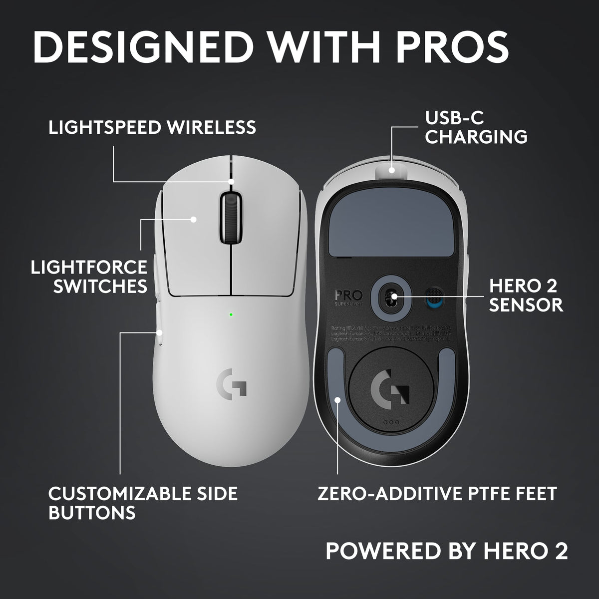 Logitech - PRO X SUPERLIGHT 2c LIGHTSPEED Lightweight Compact Wireless Optical HERO 2 Sensor 44 000 DPI Gaming Mouse for PC - Wireless - White