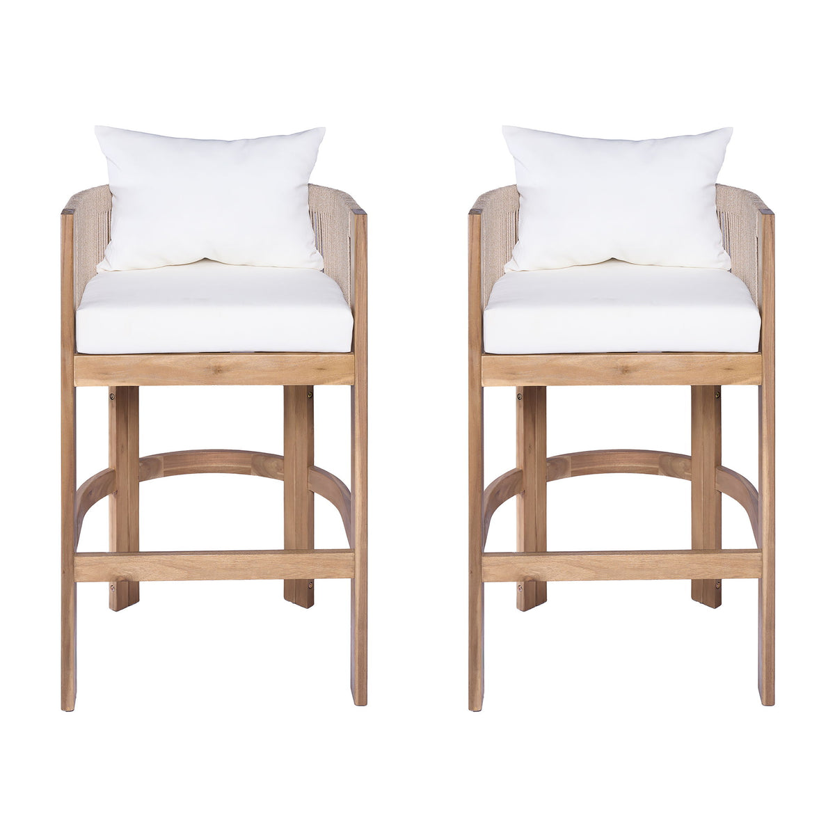 Modern Matera Barstool (Set of 2) With Wraparound Back And Rope - Teak / Beige