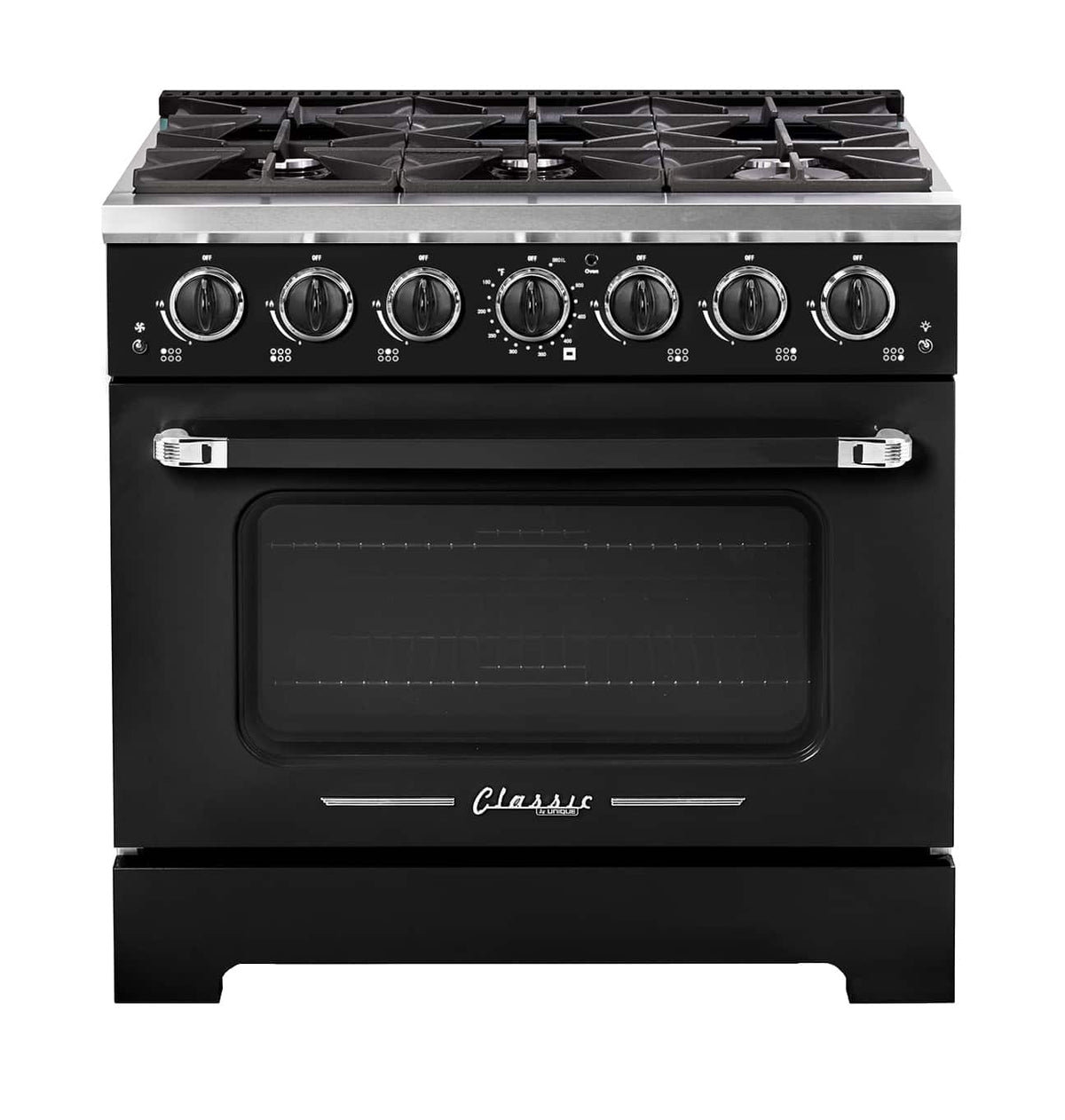 Unique Appliances - 36 in. Wide 6 Burner Classic Retro 5.2 Cu. Ft. Freestanding Gas Convection Range - Midnight Black