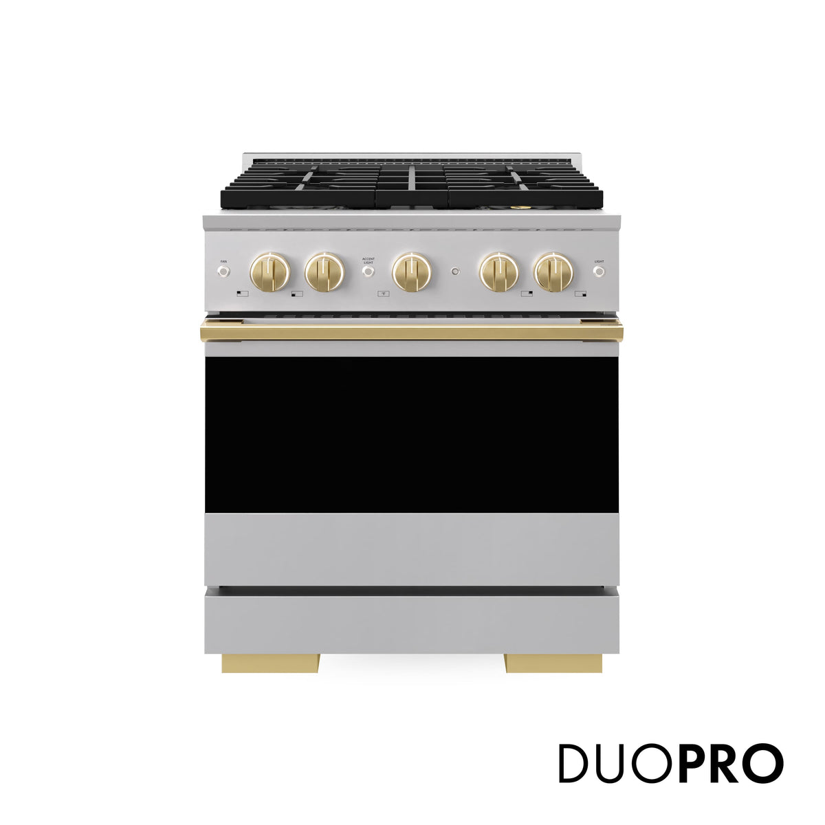 ZLINE - Autograph 30 in. 4.2 cu. ft. Marino Freestanding DuoPro Dual Fuel Range with Convection Oven & Gold Accents - Stainless Steel