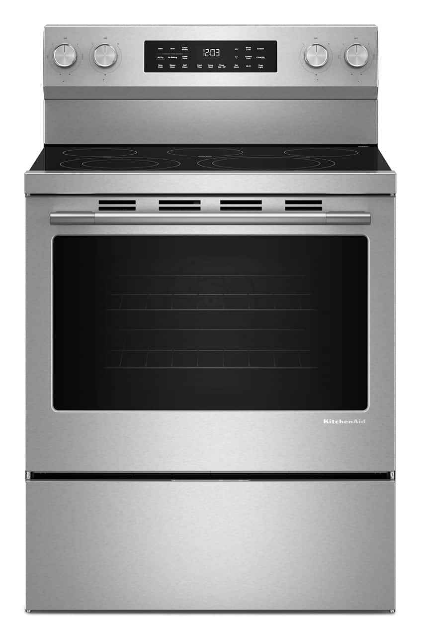 KitchenAid - 30 in. Wide 5 elements 5.3 cu. ft. Smart Freestanding Electric Range with Convection Cooking Modes - PrintShield Stainless Finish