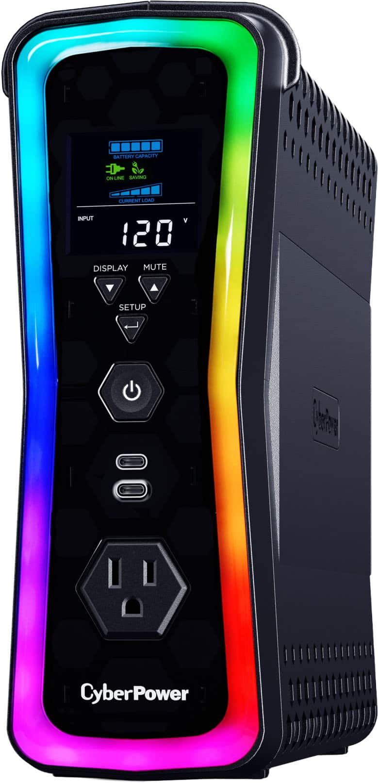 CyberPower - GX150C2 Gaming UPS Battery Backup with RGB Lighting, Sine Wave Output, and USB Charging Ports - Black