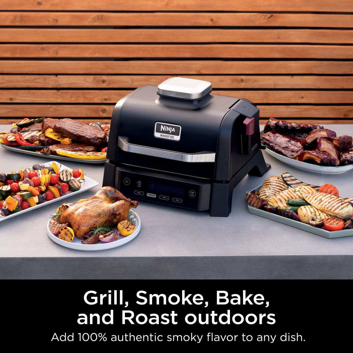 Ninja - Woodfire Outdoor Grill & Smoker, 4-in-1 Functionality, Authentic Woodfire Flavors, Electric Heat - Black