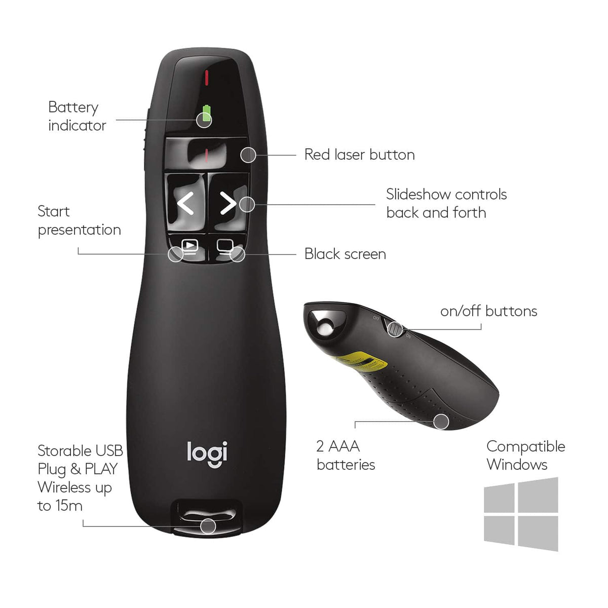 Logitech - R400 Presenter Remote Control - Black