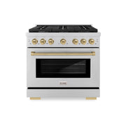 ZLINE - 36 in. Wide 6 Burner Autograph 5.2 cu. ft. Freestanding Paramount Gas Range with 6 Gas Burners with Bronze Accents - Stainless Steel