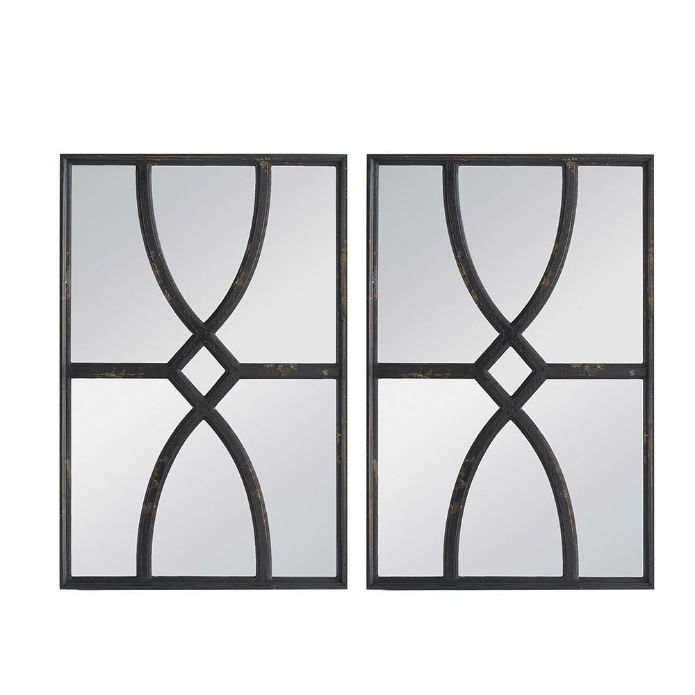 Rectangular Wooden Wall Mirror With Antique Frame, Vertical Or Horizontal Home Decor For Living Room (Set of 2)